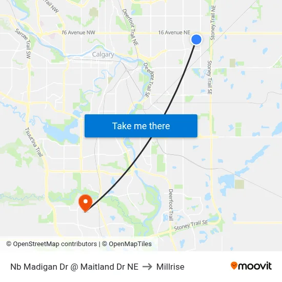 Nb Madigan Dr @ Maitland Dr NE to Millrise map