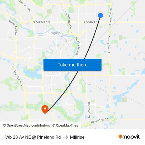Wb 28 Av NE @ Pineland Rd to Millrise map