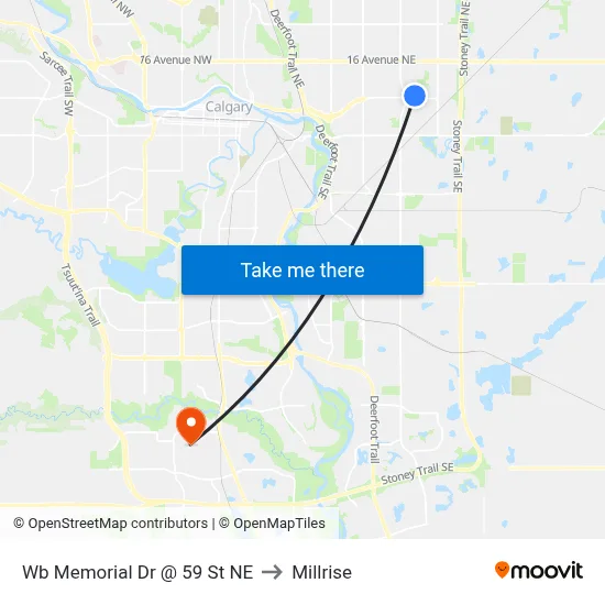 Wb Memorial Dr @ 59 St NE to Millrise map