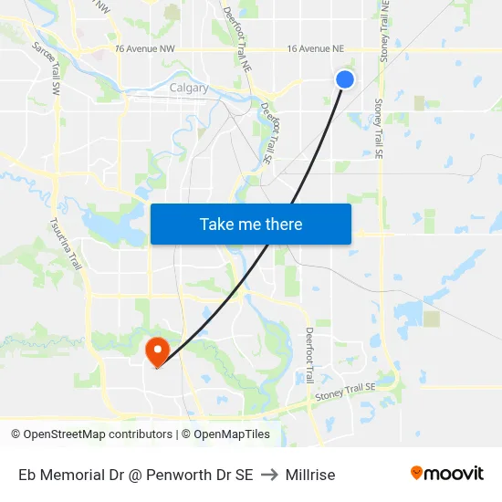 Eb Memorial Dr @ Penworth Dr SE to Millrise map