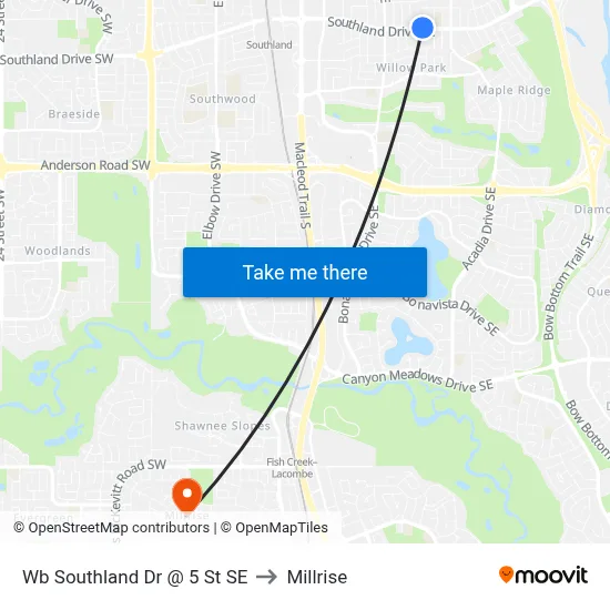 Wb Southland Dr @ 5 St SE to Millrise map