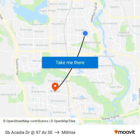 Sb Acadia Dr @ 97 Av SE to Millrise map