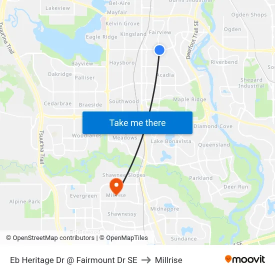 Eb Heritage Dr @ Fairmount Dr SE to Millrise map