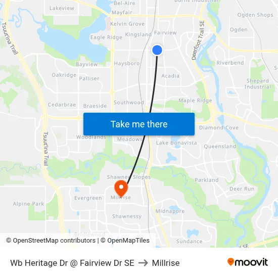 Wb Heritage Dr @ Fairview Dr SE to Millrise map