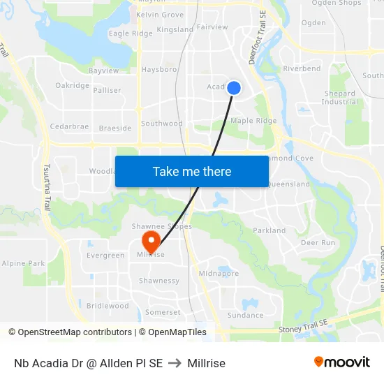 Nb Acadia Dr @ Allden Pl SE to Millrise map