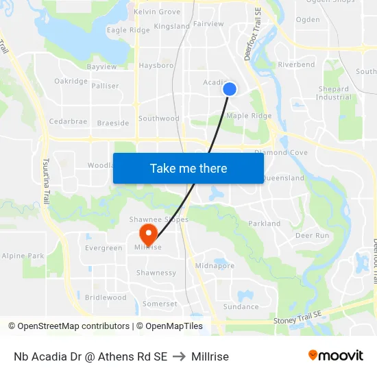 Nb Acadia Dr @ Athens Rd SE to Millrise map