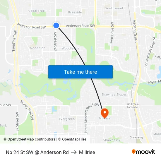 Nb 24 St SW @ Anderson Rd to Millrise map