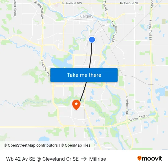 Wb 42 Av SE @ Cleveland Cr SE to Millrise map