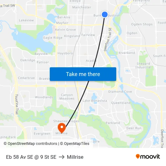 Eb 58 Av SE @ 9 St SE to Millrise map