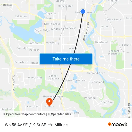 Wb 58 Av SE @ 9 St SE to Millrise map