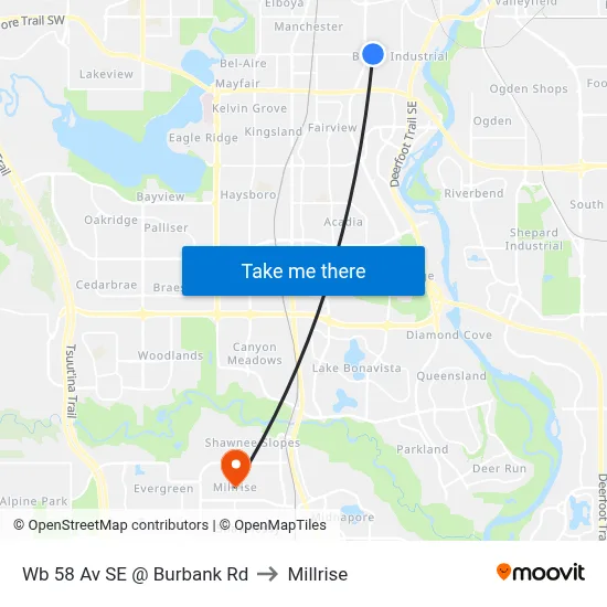 Wb 58 Av SE @ Burbank Rd to Millrise map