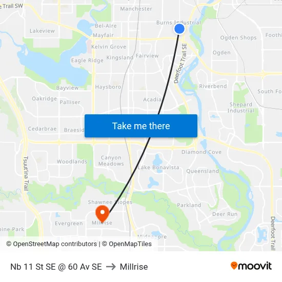 Nb 11 St SE @ 60 Av SE to Millrise map