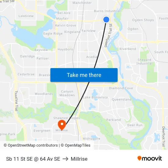 Sb 11 St SE @ 64 Av SE to Millrise map
