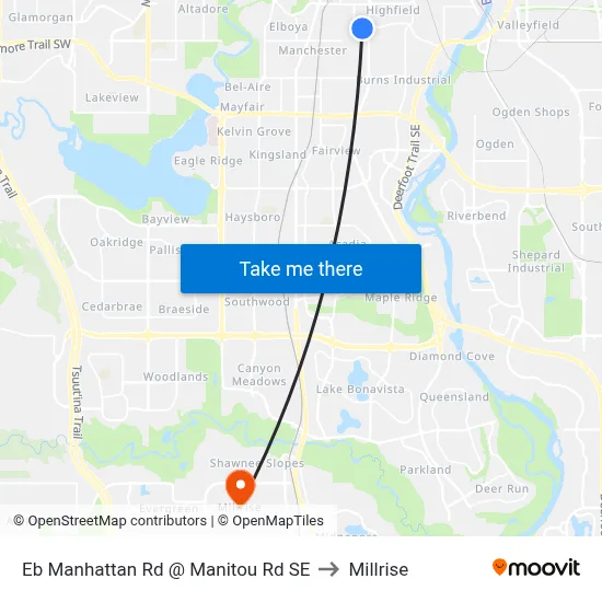 Eb Manhattan Rd @ Manitou Rd SE to Millrise map
