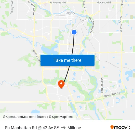 Sb Manhattan Rd @ 42 Av SE to Millrise map