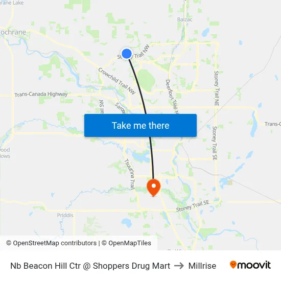 Nb Beacon Hill Ctr @ Shoppers Drug Mart to Millrise map