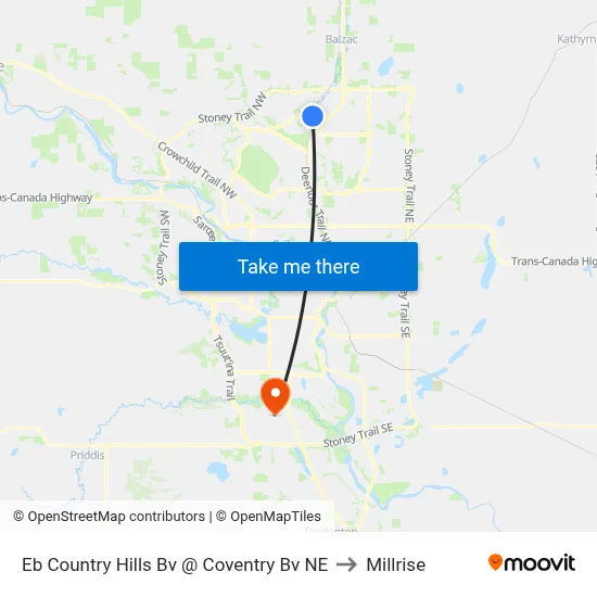 Eb Country Hills Bv @ Coventry Bv NE to Millrise map