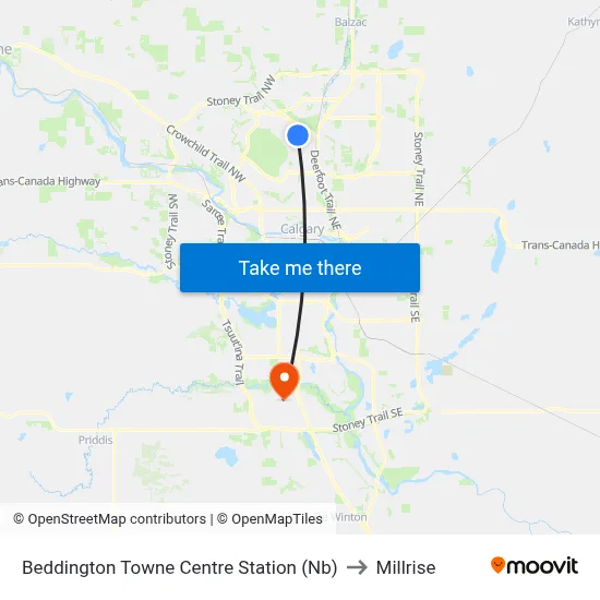 Beddington Towne Centre Station (Nb) to Millrise map
