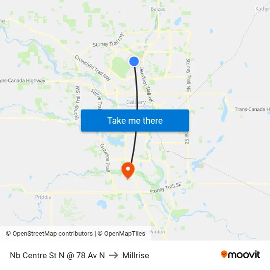 Nb Centre St N @ 78 Av N to Millrise map