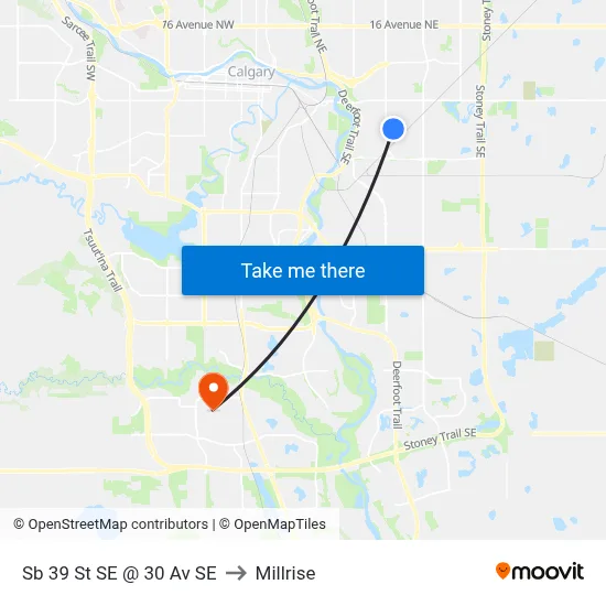 Sb 39 St SE @ 30 Av SE to Millrise map