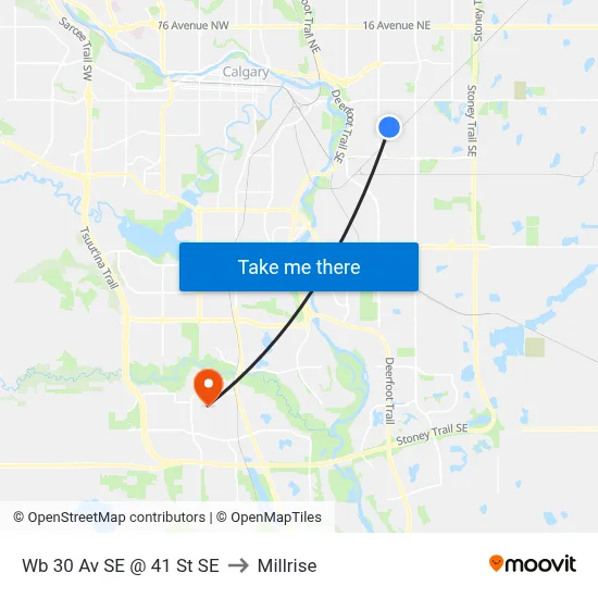Wb 30 Av SE @ 41 St SE to Millrise map