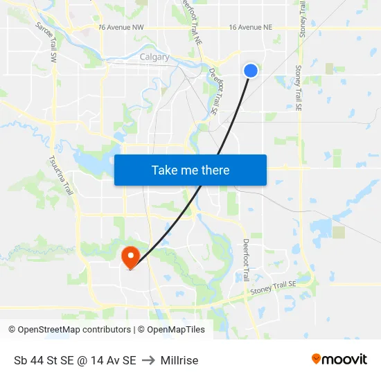 Sb 44 St SE @ 14 Av SE to Millrise map