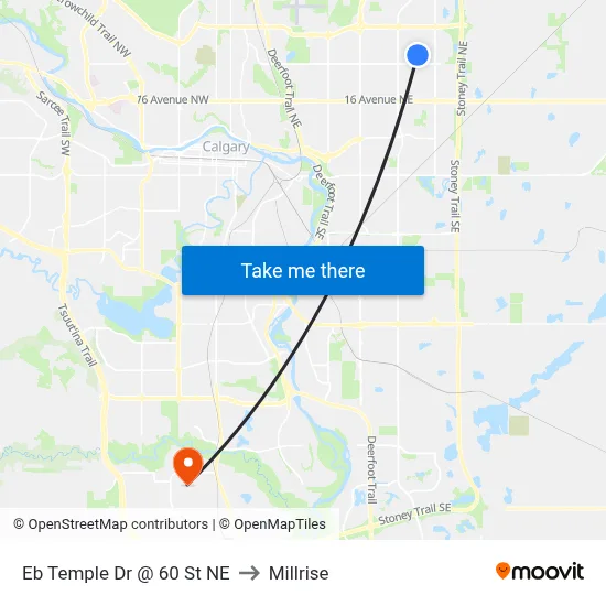 Eb Temple Dr @ 60 St NE to Millrise map