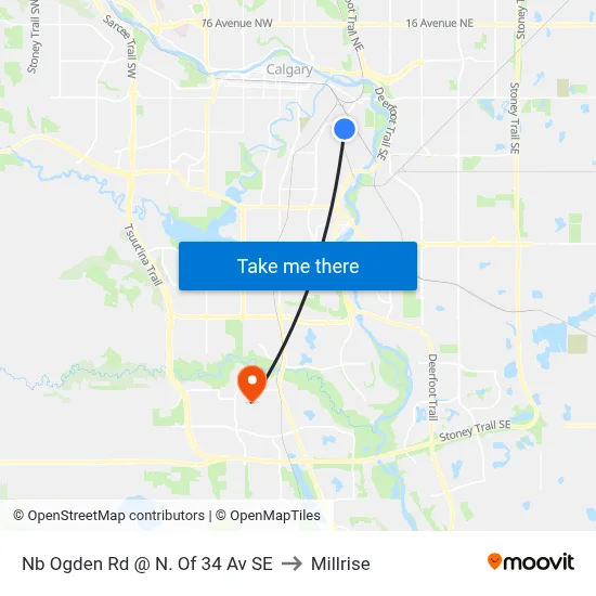 Nb Ogden Rd @ N. Of 34 Av SE to Millrise map