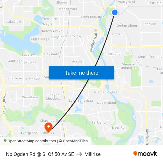 Nb Ogden Rd @ S. Of 50 Av SE to Millrise map
