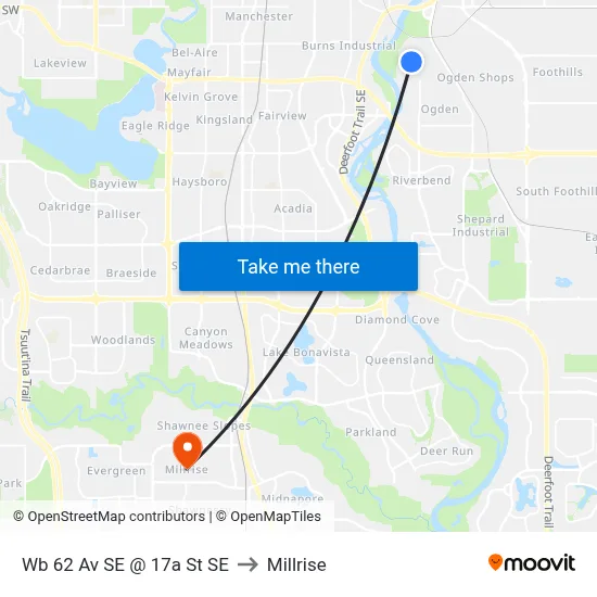 Wb 62 Av SE @ 17a St SE to Millrise map