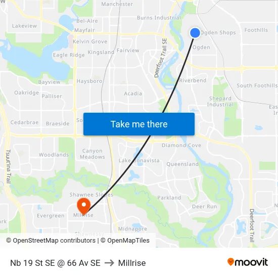 Nb 19 St SE @ 66 Av SE to Millrise map