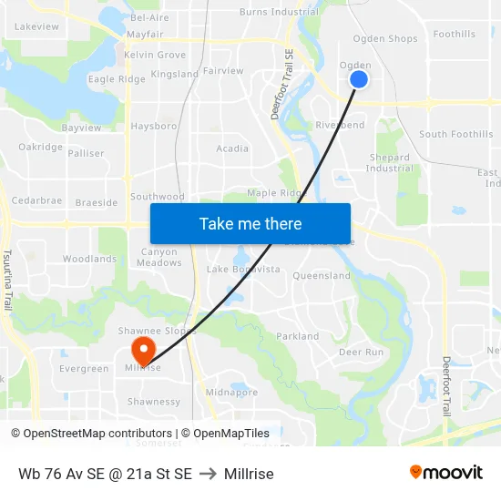 Wb 76 Av SE @ 21a St SE to Millrise map