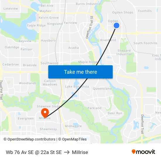 Wb 76 Av SE @ 22a St SE to Millrise map