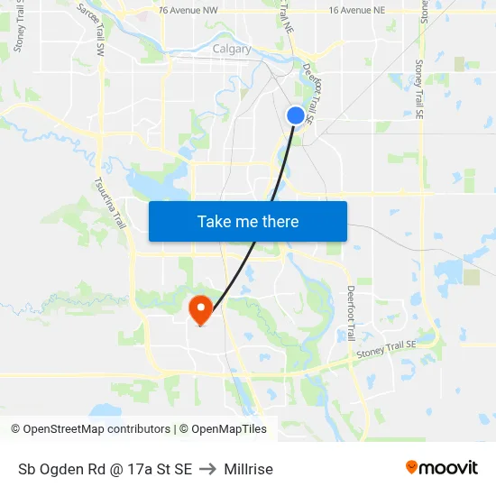 Sb Ogden Rd @ 17a St SE to Millrise map