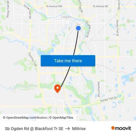 Sb Ogden Rd @ Blackfoot Tr SE to Millrise map