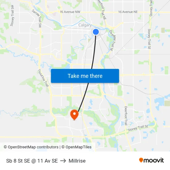 Sb 8 St SE @ 11 Av SE to Millrise map
