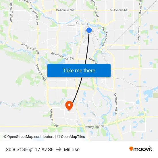 Sb 8 St SE @ 17 Av SE to Millrise map