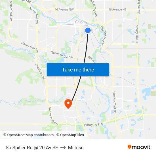 Sb Spiller Rd @ 20 Av SE to Millrise map