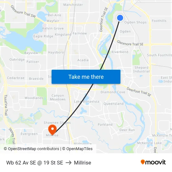 Wb 62 Av SE @ 19 St SE to Millrise map