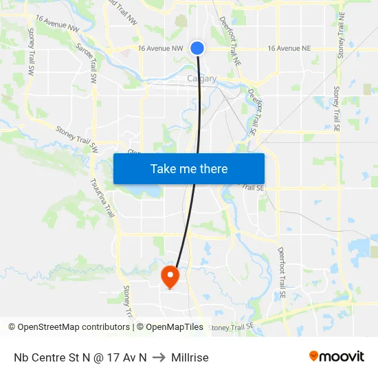 Nb Centre St N @ 17 Av N to Millrise map