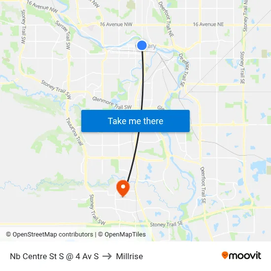 Nb Centre St S @ 4 Av S to Millrise map