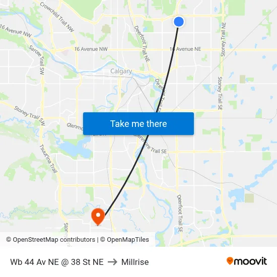 Wb 44 Av NE @ 38 St NE to Millrise map