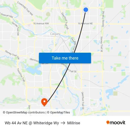 Wb 44 Av NE @ Whiteridge Wy to Millrise map