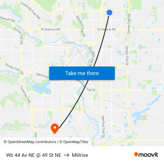 Wb 44 Av NE @ 49 St NE to Millrise map