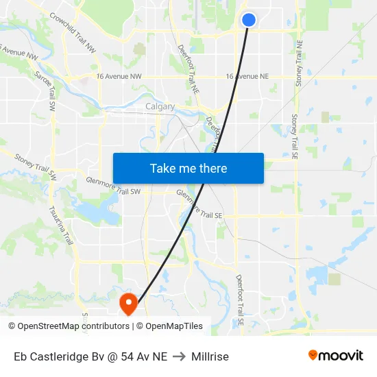 Eb Castleridge Bv @ 54 Av NE to Millrise map