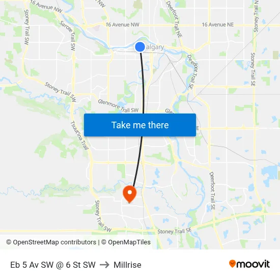 Eb 5 Av SW @ 6 St SW to Millrise map