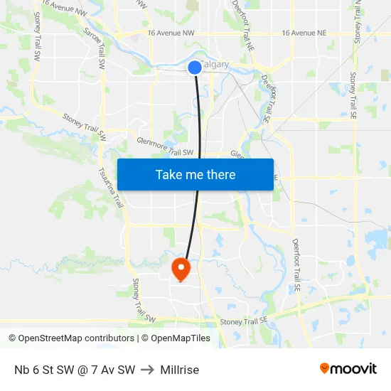 Nb 6 St SW @ 7 Av SW to Millrise map