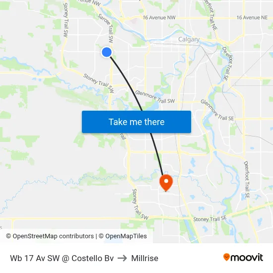 Wb 17 Av SW @ Costello Bv to Millrise map