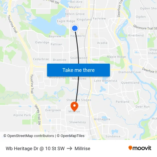 Wb Heritage Dr @ 10 St SW to Millrise map
