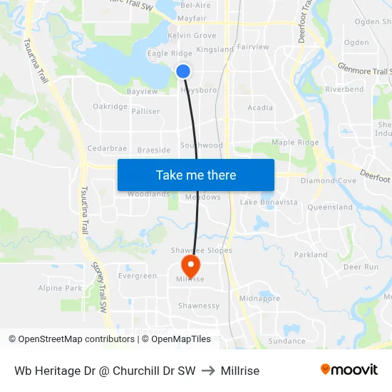 Wb Heritage Dr @ Churchill Dr SW to Millrise map